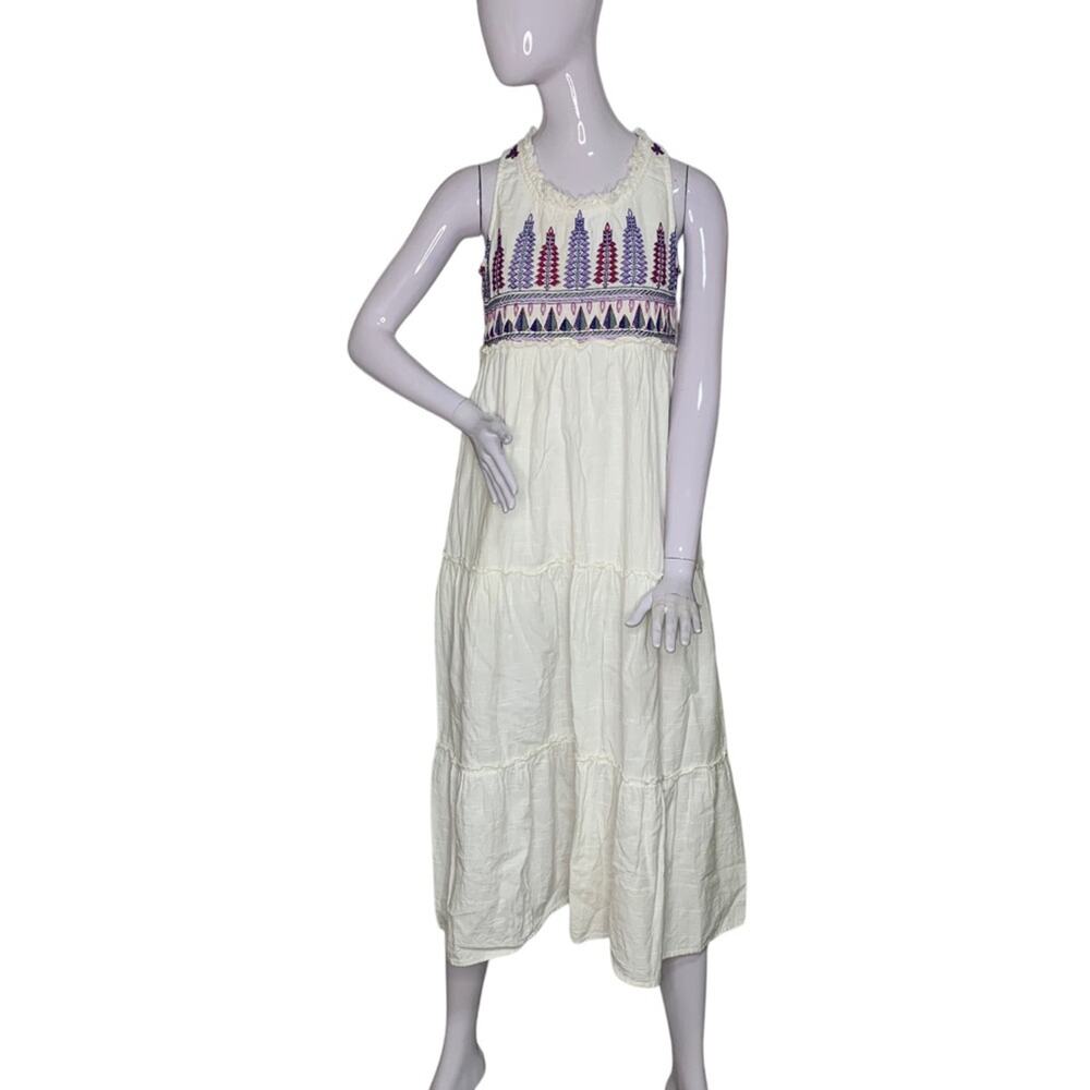 Anthropology Raga Panama Maxi Tiered Embroidered Sleeveless Boho Dress Size S